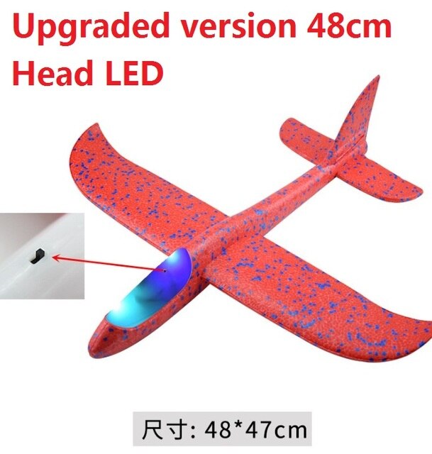 Schiuma aereo aliante bambini aeroplani lampade a Led modalità di volo aerei inerziali bambini lancio a mano all&#39;aperto giocattoli sportivi regalo: head LED 48cm red