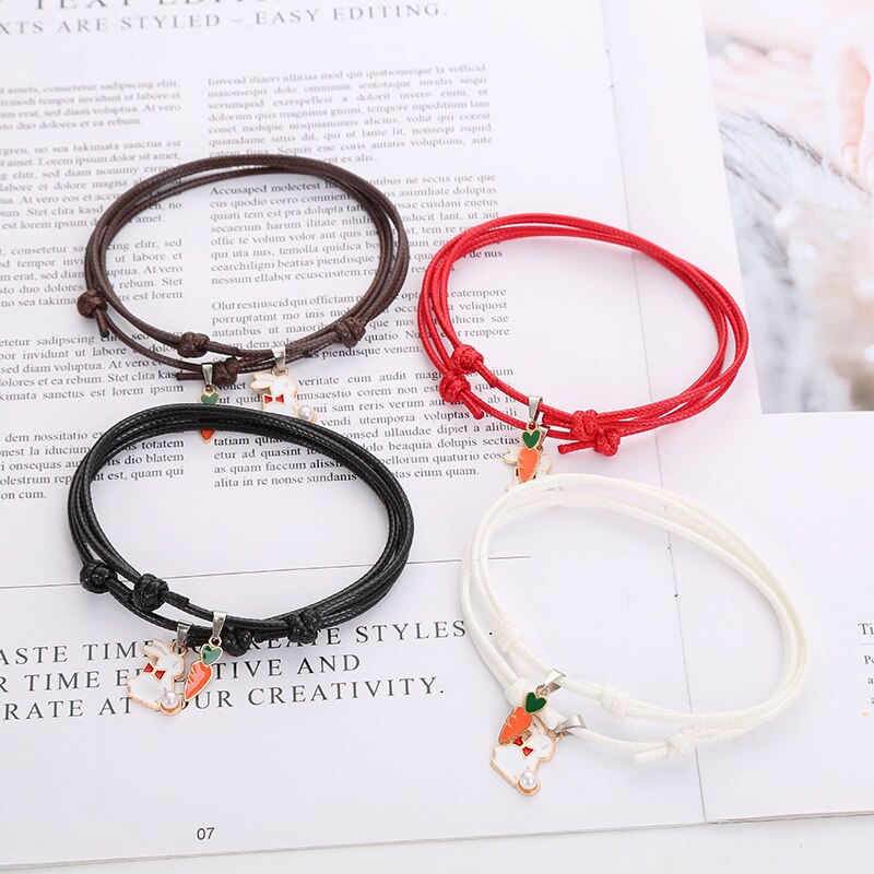 2-Piece Set Best Friend Cute Rabbit Carrot Bracelet Charming Couple Bracelet Jewelry Girl Party Accessories
