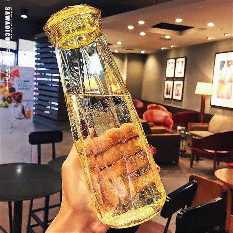 glass vannflaske fargerik krystall diamant par kopp søt krystall vannflaske lett å bære unisex vannflaske