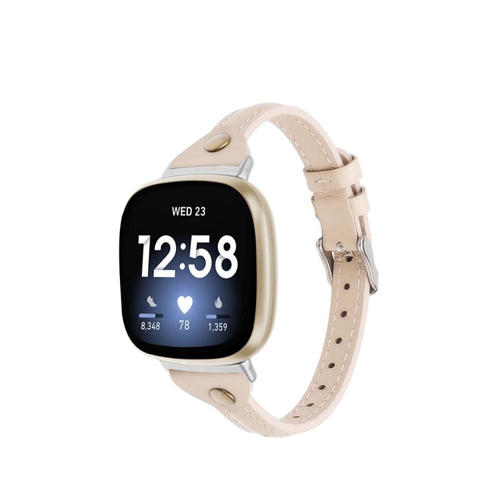For fitbit versa 3 smartwatch t-formet lærremme for fitbit versa 3 smartwatch stålspennereim for fitbit sense-tilbehør: Aprikos / For fitbit versa 3