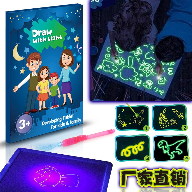 Disegnare con la Luce Fun Fluorescente Tavolo Da Disegno Per Bambini Luminosa Graffiti Del Fumetto di Tabellone Per Scrittura 3D Lavagna LUMINOSA