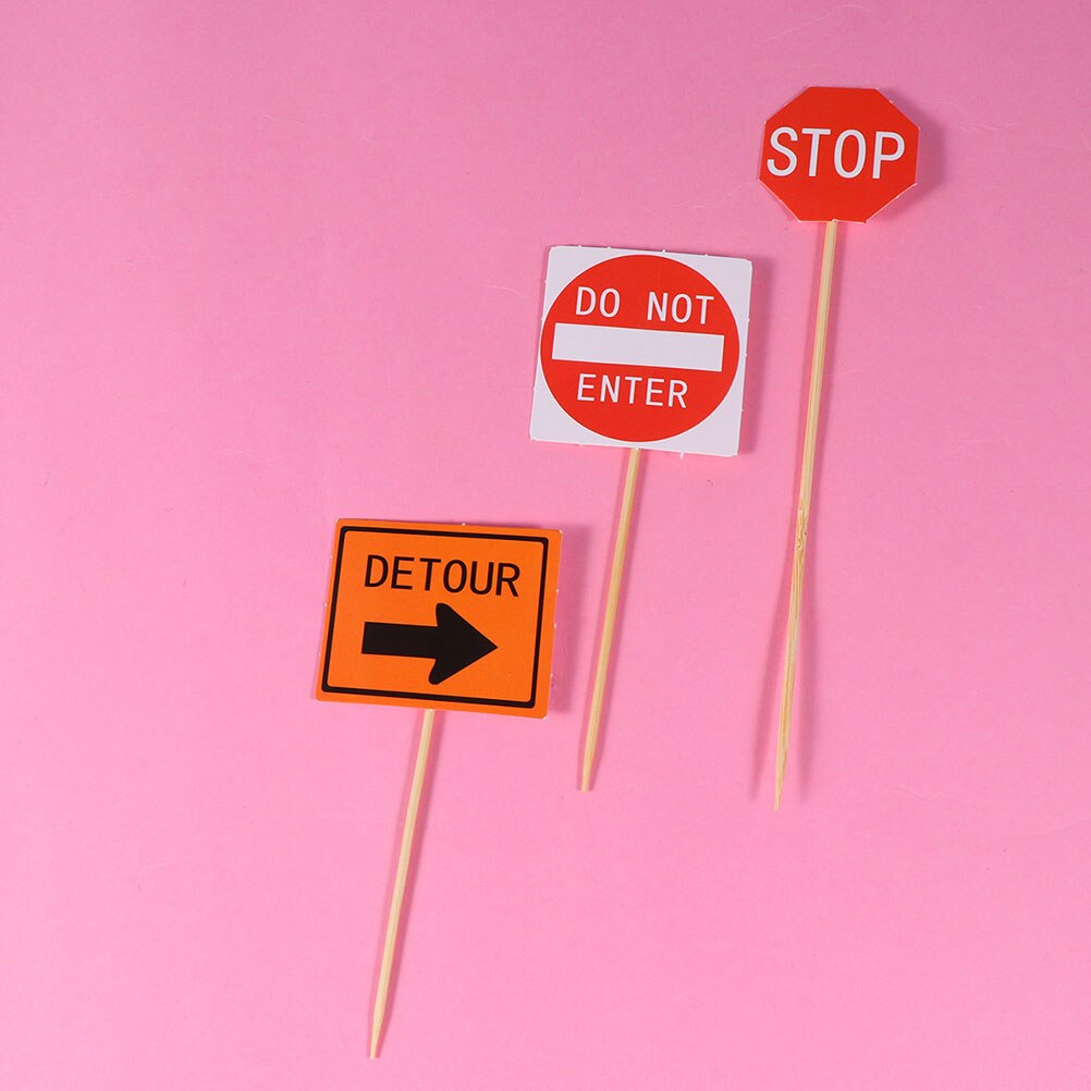 48pcs Cake Inserting Cards Theme Party Signs Cake Topper Construction Road Sign Pick