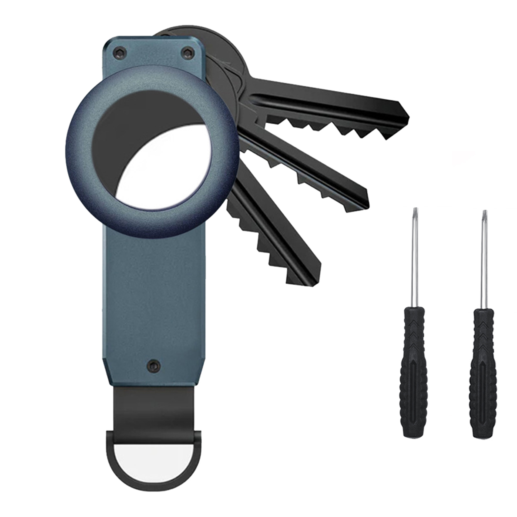 Key Organizer, Compact Keyholder, Anti-Lost Metal Keychain with Airtag Case, Compatible with Apple AirTag Finder Tracker, Alumin: Blue