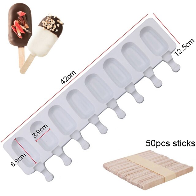 4/8 komórek silikonowe formy lód forma na krem zestaw z drewniane patyczki silikonowe czekoladowe lód Muzyka pop forma owalna forma robić lodów na patyku kostkarka robić lodu taca: 8 Cell