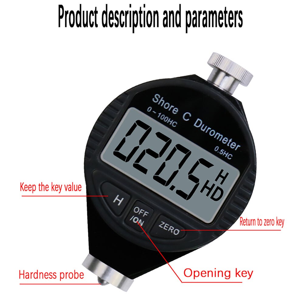 Digital Shore Hardness Durometer Digital Hardness Tester Hardness Meter Shore 0-100 A/C/D For Plastic Leather Rubber Multi-resin