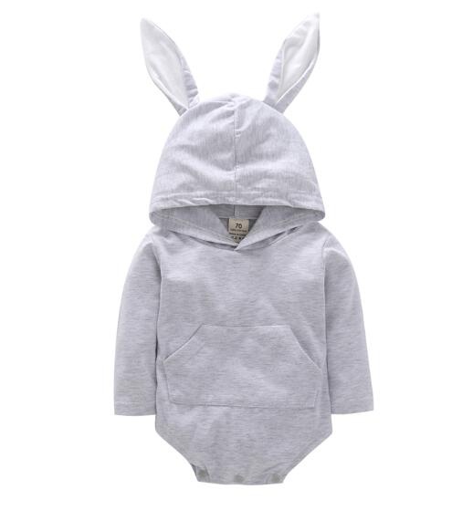Pasen Baby Bodysuit Peuter Baby Baby Jongens Meisjes Bunny Oren Romper Outfits Lange Rabbit Ear Hooded Jumpsuit Schattige Baby Kleding: Gray / 18m
