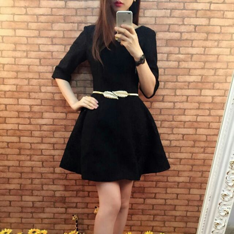 Ceinture avec boucle métallique élastique pour femmes, tenue avec chaîne or/argent, feuilles de fleurs