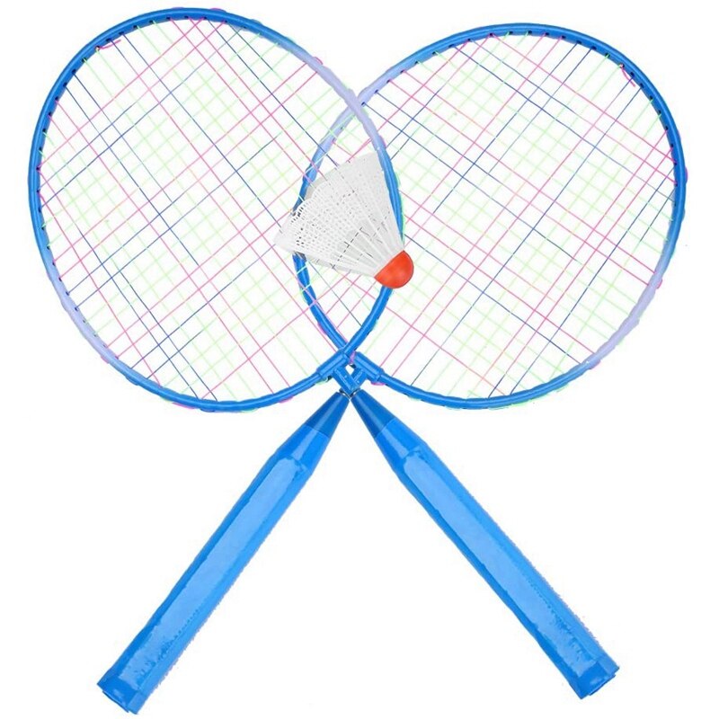 2 spillere badminton ketcherbold, bærbar farvet plaid holdbar nylon legering badminton racket 3 bolde til børn træning (blu
