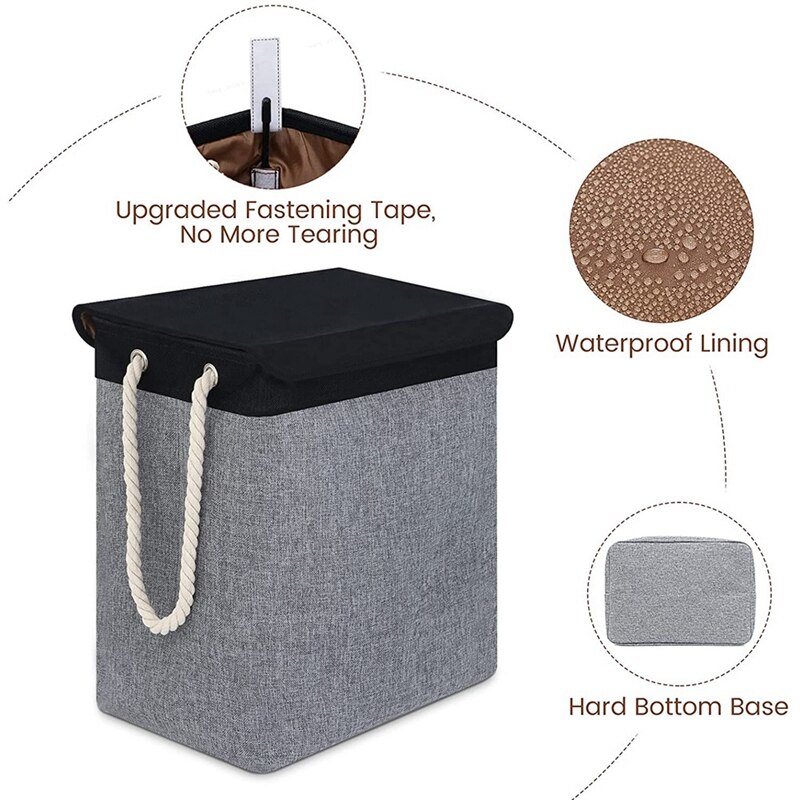 Large Laundry Basket With Lid, Collapsible Linen Laundry Hamper With Handles, Washing Basket For Storage Clothes