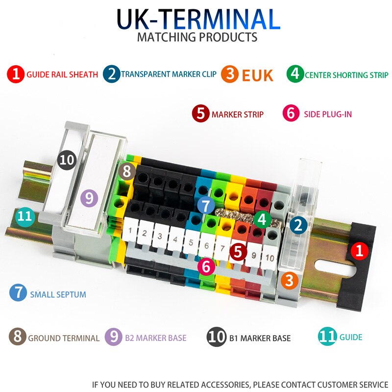 10Pcs Din Rail Terminal Block UK-5N Connductor Universal Class Screw Wire Connector Strips Disassemble assembly