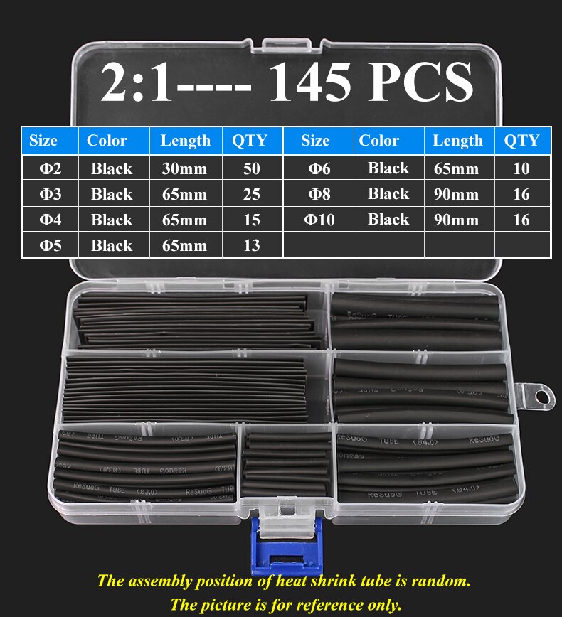 Heat Shrink wrapped Shrinking 2:1 Insulation Sleeving Thermal Casing Car Electrical Cable shrink tube Tube kit Thermoresistant: 145PCS With Box
