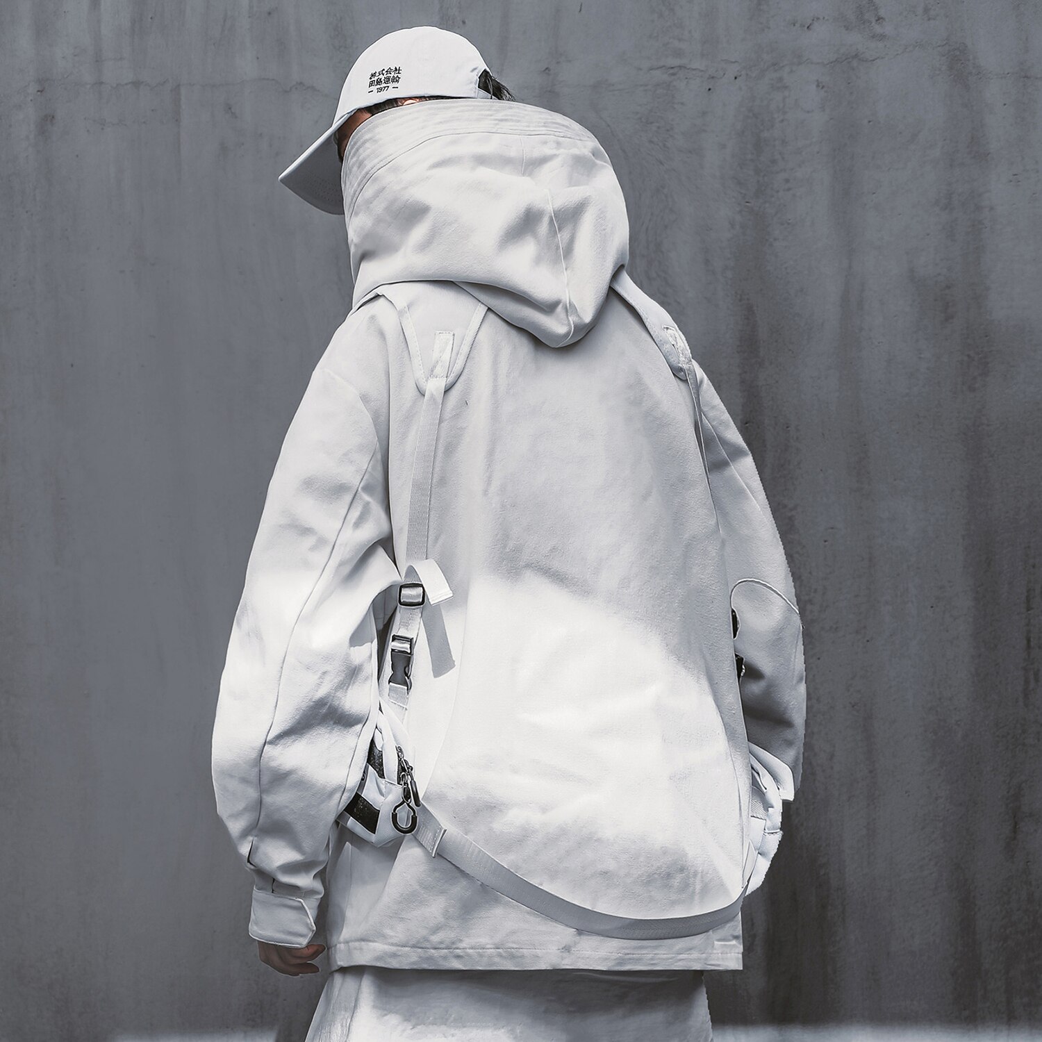 Streetwear techwear jakke med hette for menn