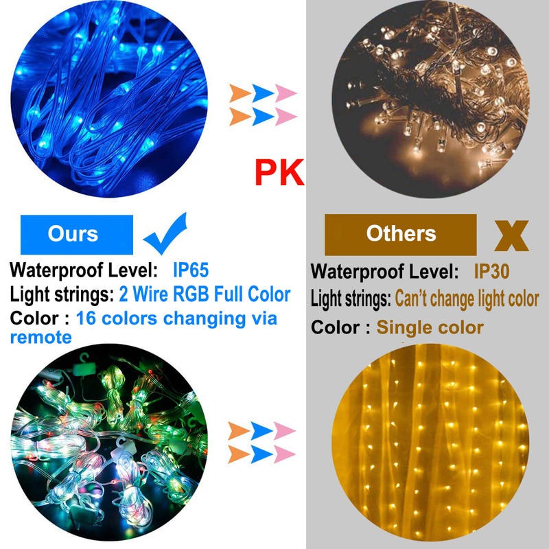 Rideau lumineux Led RGB 300, 3x3m, guirlande lumineuse avec Port USB, télécommande, décorations de noël, 16 couleurs, décor