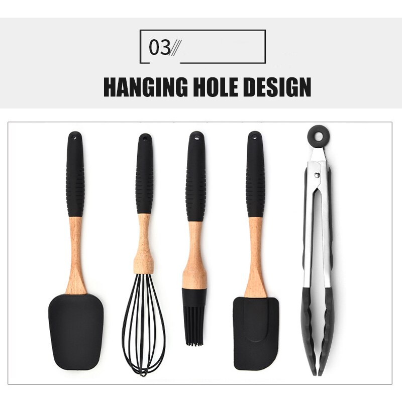 Silicone Non-stick Cooking Baking Utensils Tools Set Heat Resistant Spoon Spatula Egg Beaters Kitchen Accessories AUG889