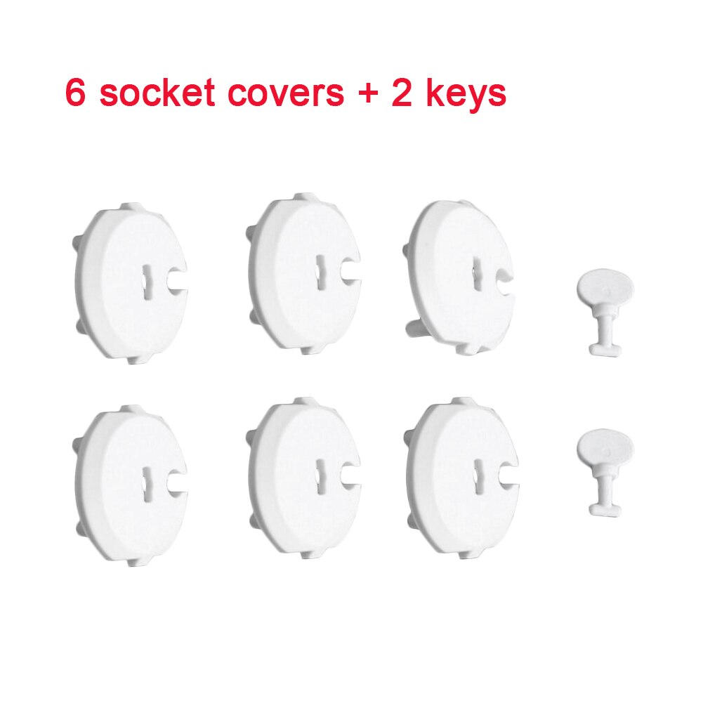 6PCS Socket Cover+2PCS Key Baby Safety Protection Cover Outlet Anti-electric Shock Electric Set Childproof Security Socket Cover