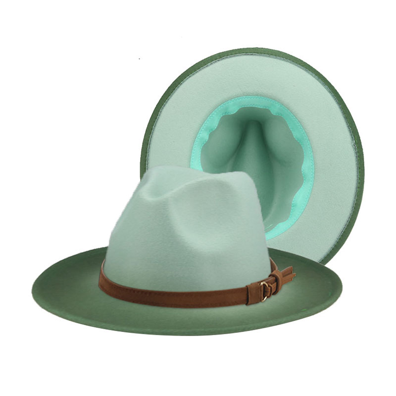 Women's Hat Fedora Gradient Color Red Blue Patchwork Men Hat Casual Belt Hip Hop Panama Winter Hats for Women Sombreros De Mujer: green2