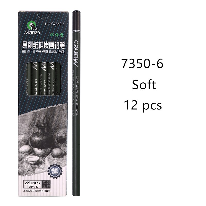 Handel-lápiz de carbón vegetal de fácil corte para estudiantes, 3 uds., suave/súper suave/Neutral, papelería, suministro lápices de arte escolar: 12 pcs Soft