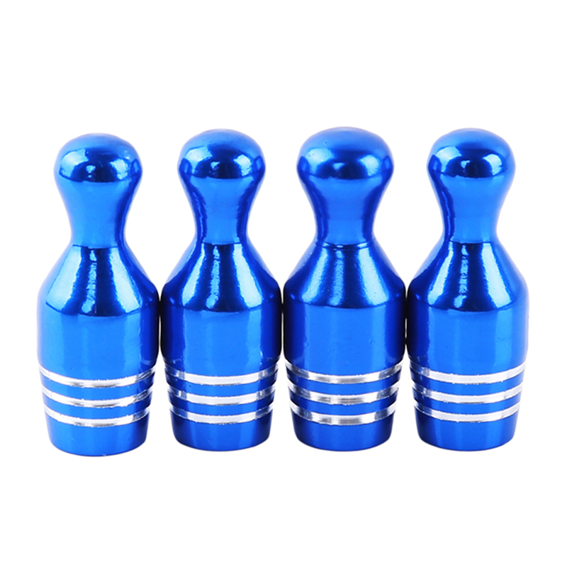 4 stk aluminium bullet bil lastebil deksel bowling dekk felg ventil hjulstamme caps bil-styling dekk cap: Blå