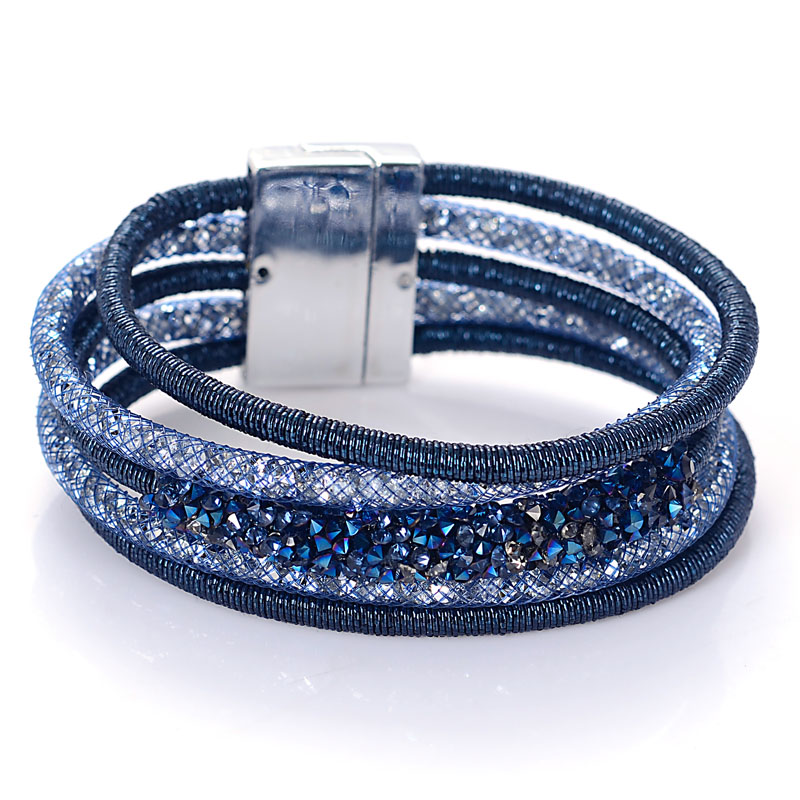 Miasol Unique Multilayer Strands Crystal Charm Magnetic Bracelet Bangle For Women B1966: Blue