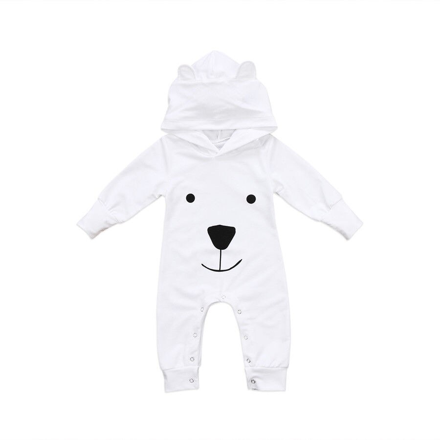 0-24M Baby Clothing Cute Toddler Infant Boys Girls Clothes Long Sleeve Bear Hooded Romper Jumpsuit Outfits: White / 6M