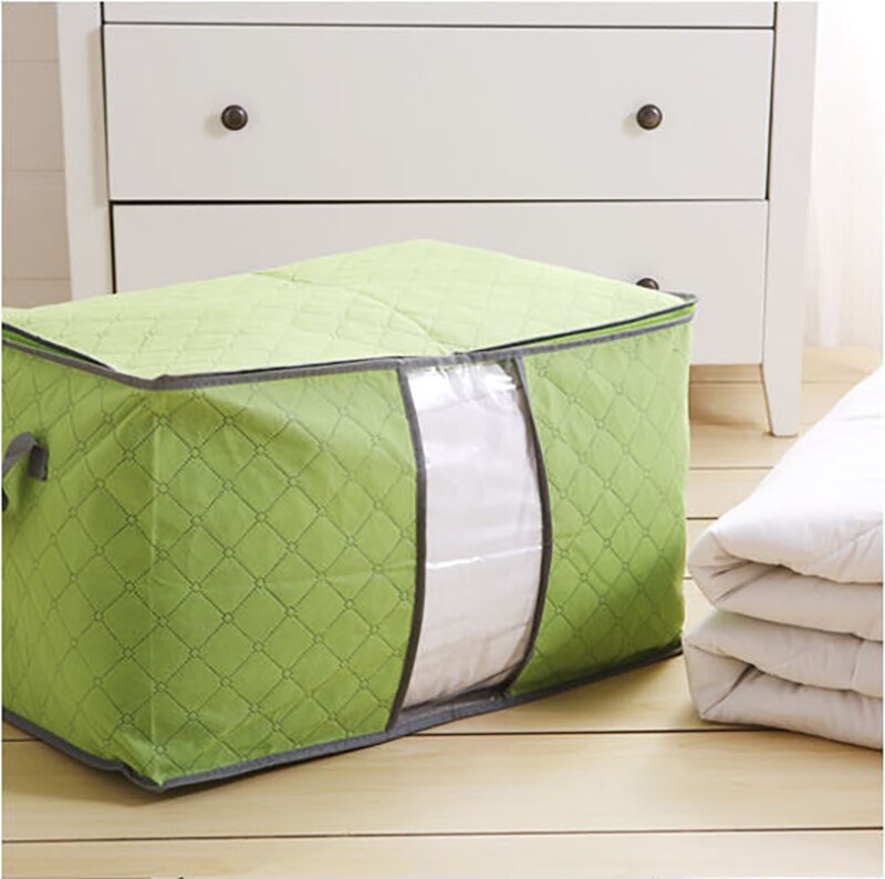 Foldning opbevaring arrangør dynetaske under sengetøj tæppe opbevaringsposer bærbare ikke-vævede ryddelige hjem støvtæt opbevaringsboks: Grøn