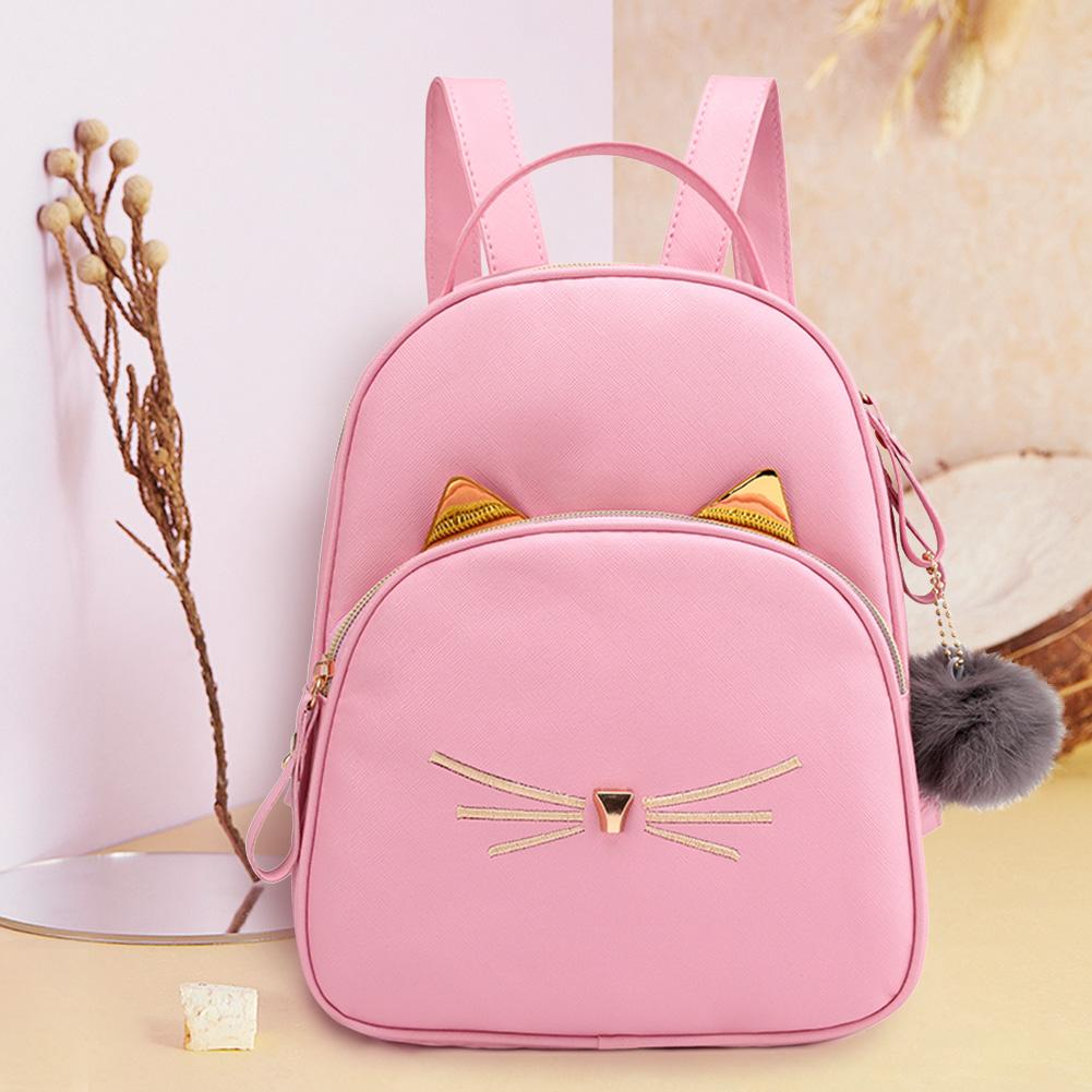 Teenagers Backpack PU Leather School Bags Girl Cartoon Cat Square Satchel Light Small Shoulder Bag