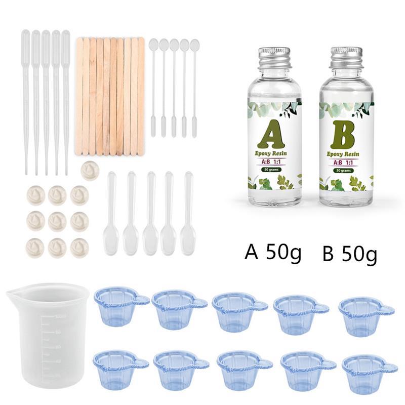 AB Epoxy Resin Complete Kit High Adhesive Glue Crystal Clear Hardener DIY Supplies Art Casting Resin Jewelry Making Accessories: A50g-B50g Set
