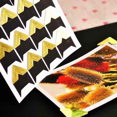120 unids/lote (5 hojas) pegatinas de esquina de papel Kraft Vintage para DIY foto álbumes de recortes decoraciones, marrón/Negro/Blanco/oro: Gold 5 Sheets