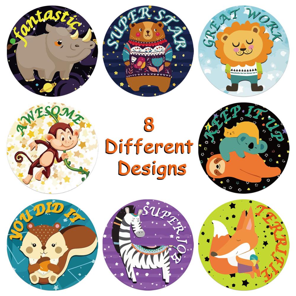 500PCS/ROLL Reward Stickers Cute Animals Encouragement Sticker Roll for Kids Students Teachers 1 inch Motivational Stickers