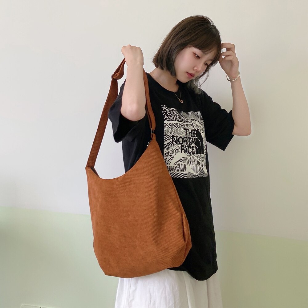 Sacos de veludo listrado simples lona zíper crossbody &amp; bolsa de ombro eco pano bolsas livros sólidos para meninas da faculdade