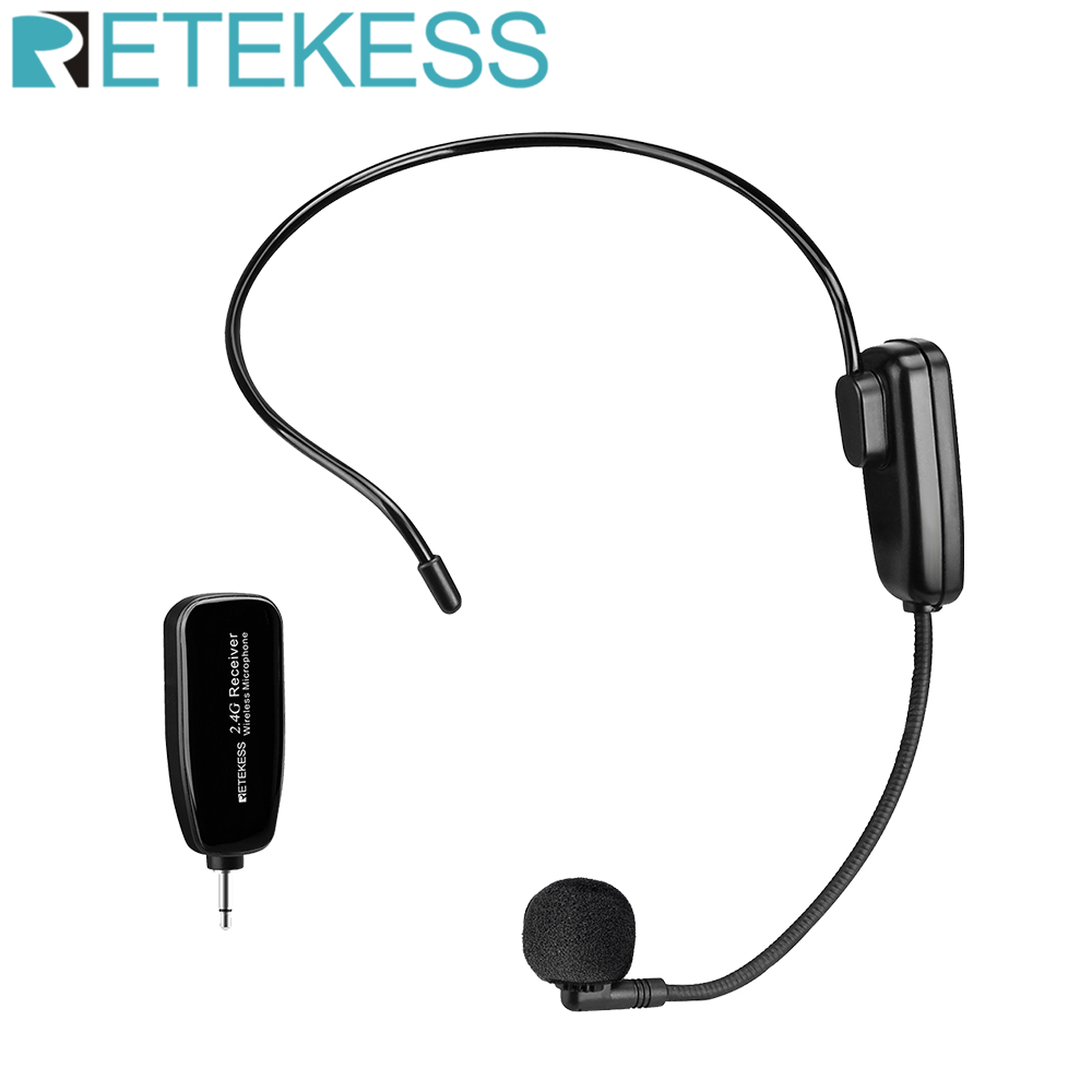 Retekess TT123 2.4G Head-Mounted Draadloze Microfoon Zender Met Ontvanger Voor Voice Versterker Luidspreker Onderwijs Tour Guide