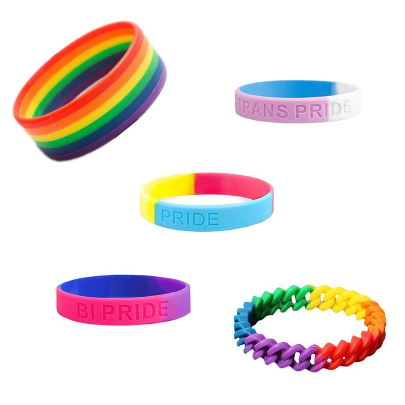18 rodzajów Unisex LGBT tęcza do bransoletki z napisem Party Parade opaska sportowa na nadgarstek sześciokolorowa gejowska lesbijka duma guma silikonowa