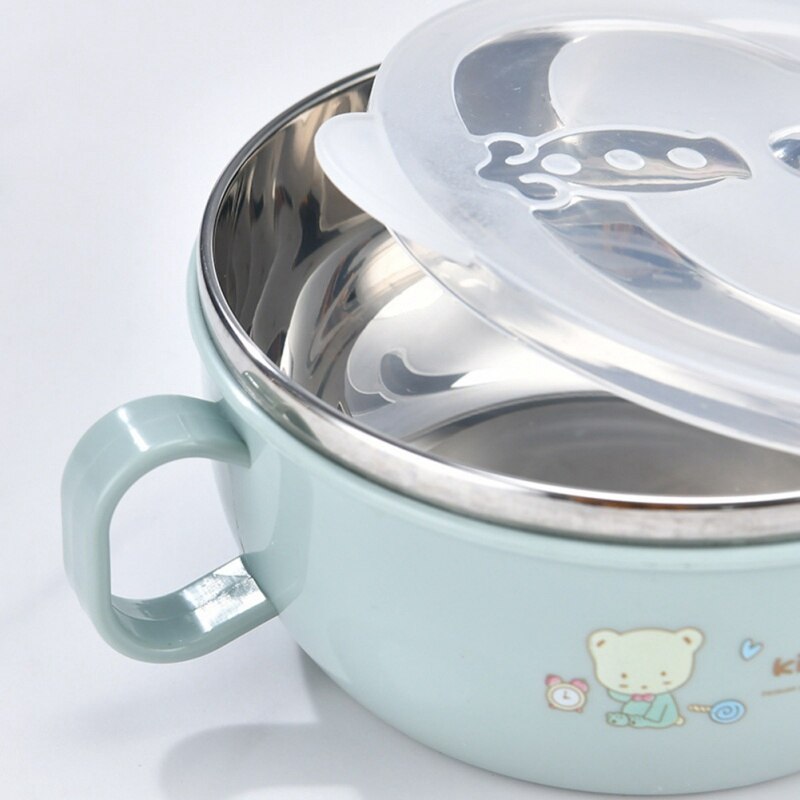 Cuenco de acero inoxidable sin BPA para bebé, juego de cuchara aislante, vajilla para niños, cuenco de comida con estampado de dibujos animados
