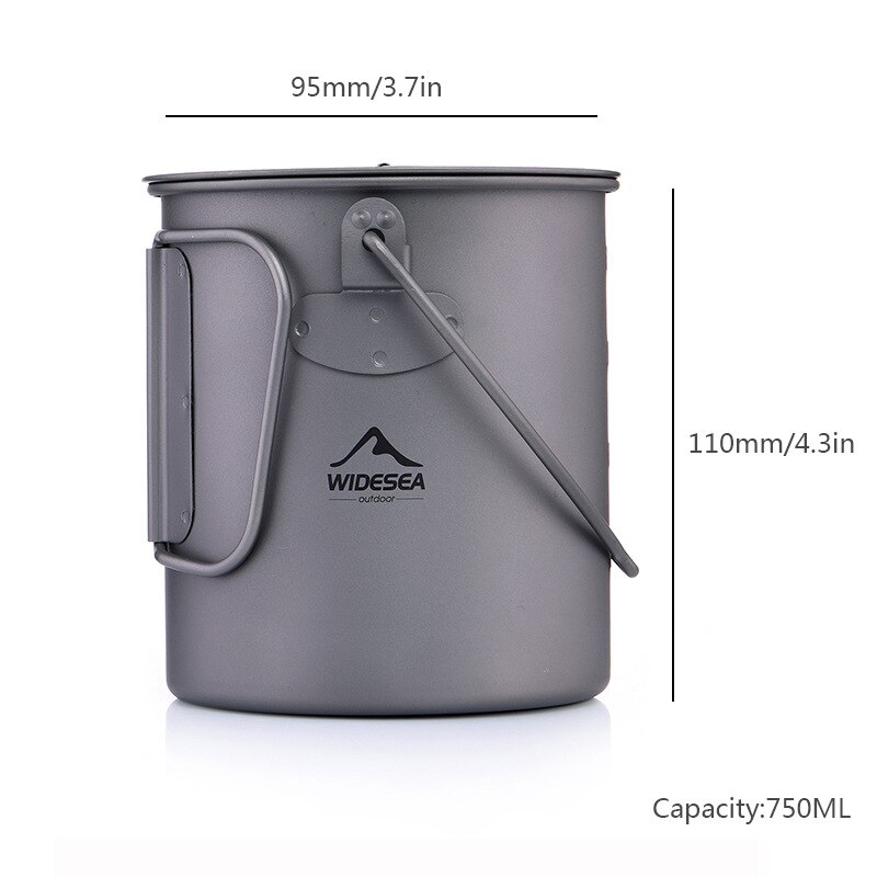 Widesea 750Ml Titanium Camping Pot Toeristische Kookgerei Picknick Gebruiksvoorwerpen Outdoor Keuken Apparatuur Reizen Diner Kookgerei Wandelen