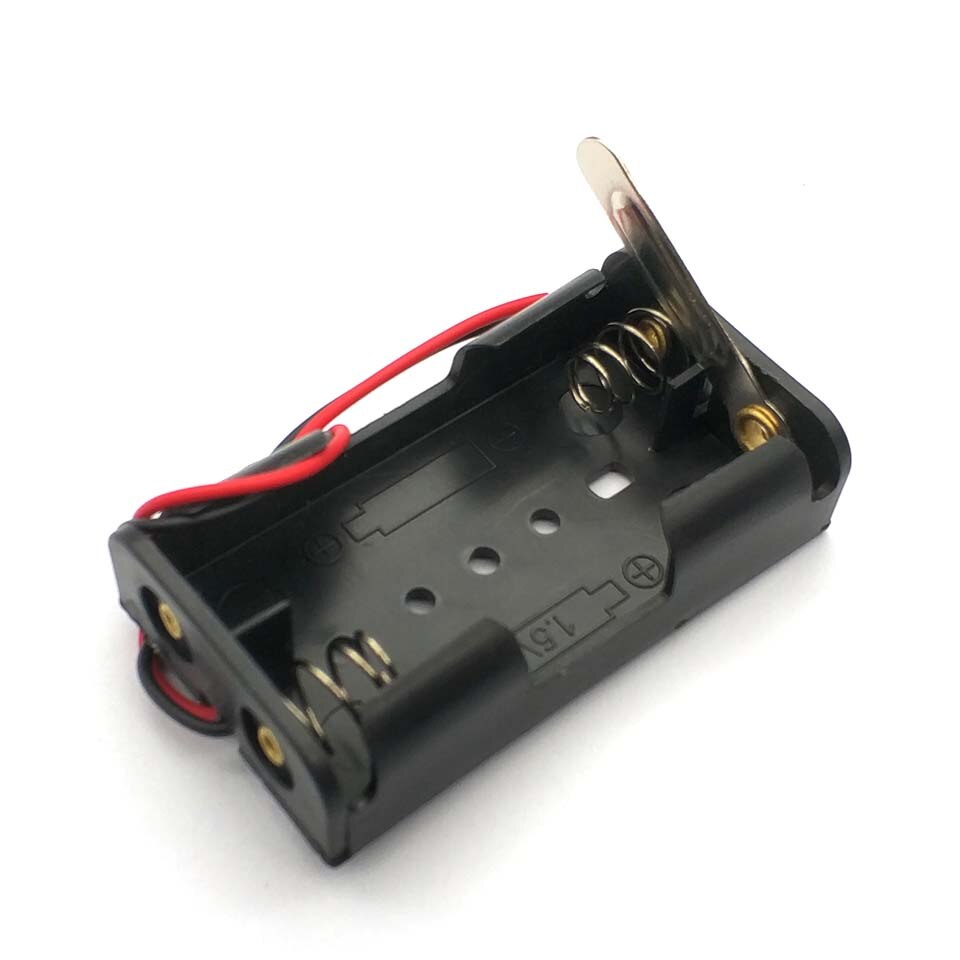 Filaire 2X1.5 V AA support de batterie boîte de rangement en plastique noir avec plaque de métal Robot expérience
