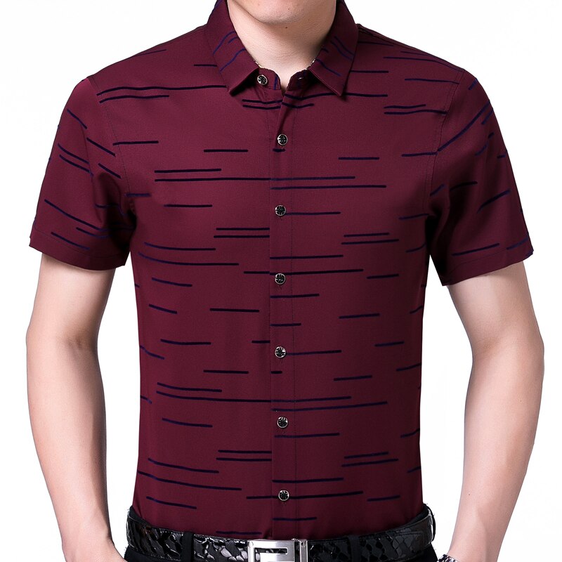 Summer Short Sleeve Men Shirt Striped Dress Casual Slim Fit Social Clothes Luxury Shirts Mens 6006