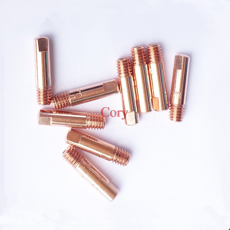 Mig svejsekontaktspidser 15ak 0.6mm 0.8mm 0.9mm 1.0mm 1.2mm tilgængelige  m6 x 25mm brænderdyser kobber svejsedyse forbrugsvarer