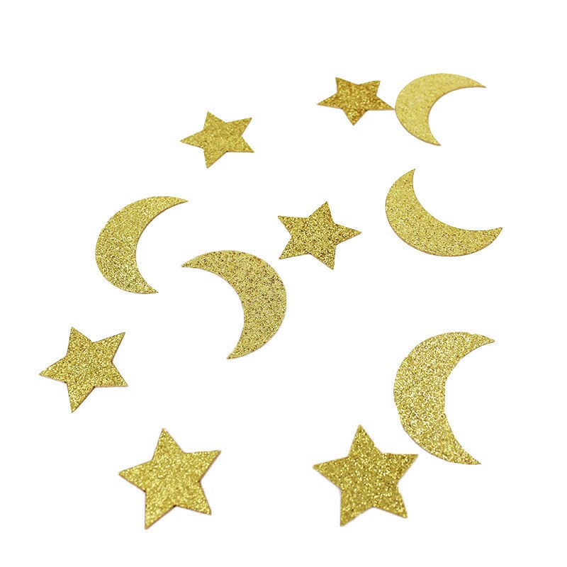 Confeti de papel con forma de luna y estrella para decoración de mesa, suministros de de cumpleaños y boda, con brillo, 100 piezas