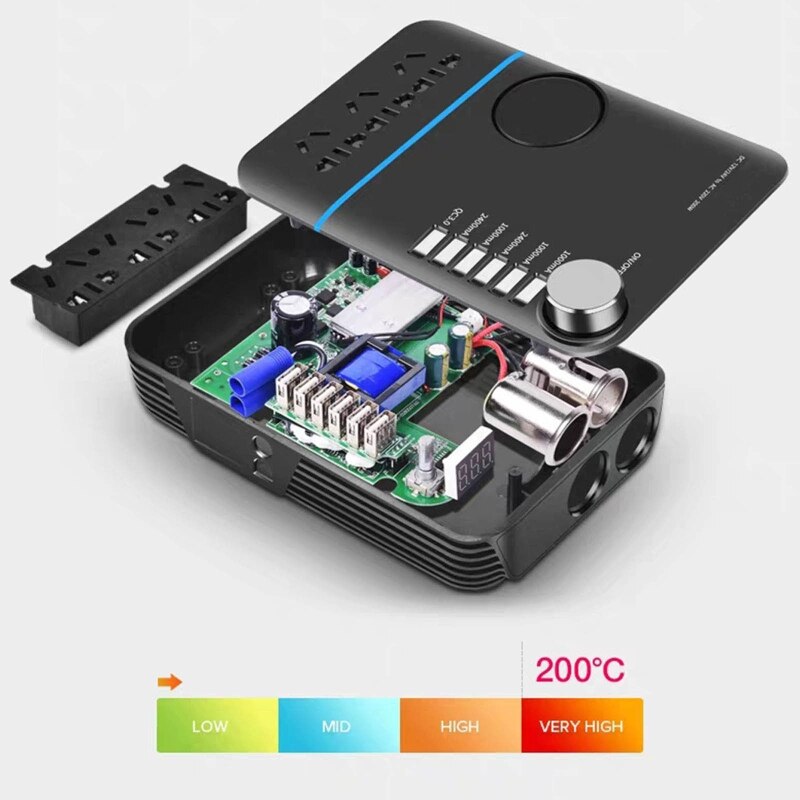 Allume-cigare de voiture 200W, convertisseur 12V à AC 220V, chargeur, adaptateur, transformateur, prise, sortie USB
