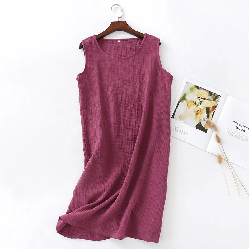 100%  cotton gauze women's dress solid o-neck short basic house nightgown female dress 121964 wla: M / 5