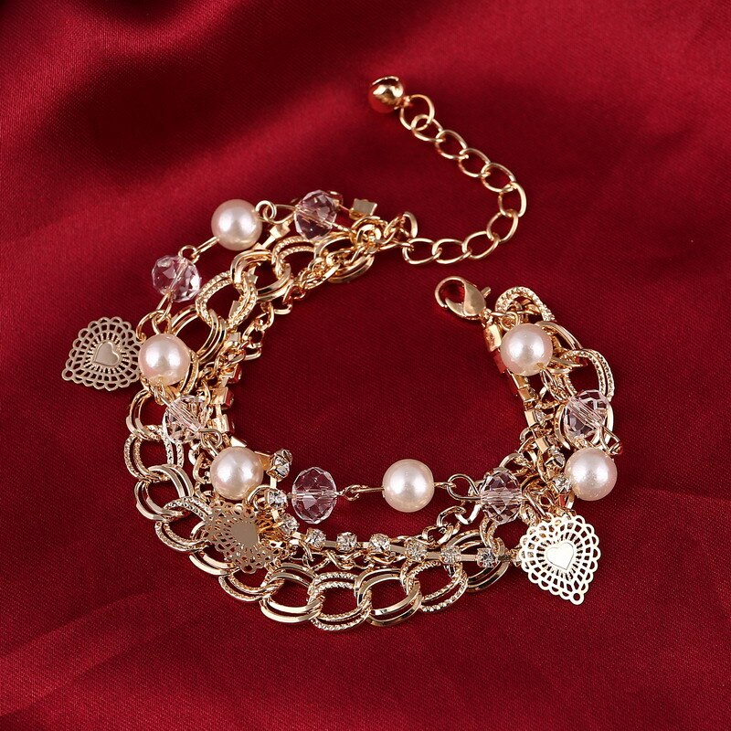 Handgemachten schmuck Frauen/Mädchen Kette Perlen Kristall Armbinde Herz Nachahmung Perle Anhänger Armbinde mehrschichtig Armbinde