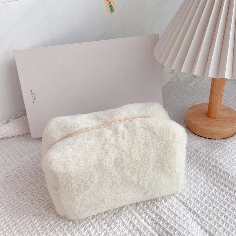 Leopard Fur Makeup Bags for Women Soft Travel Cosmetic Bag Organizer Case Lady Girls Make Up Case Necessaries Handbags Case: light green