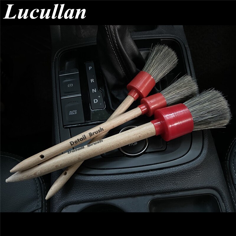 Lucullan Color de la mezcla de cerdas de herramientas de limpieza de coche clásico mango de madera sólida detallado de coches cepillo accesorios para coche