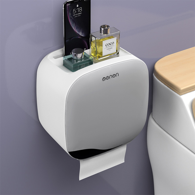 Toilet Paper Holder Waterproof Wall Mount Shelf Tissue Box Toilet Paper Tray Roll Paper Tube Bathroom Storage Box Organizer