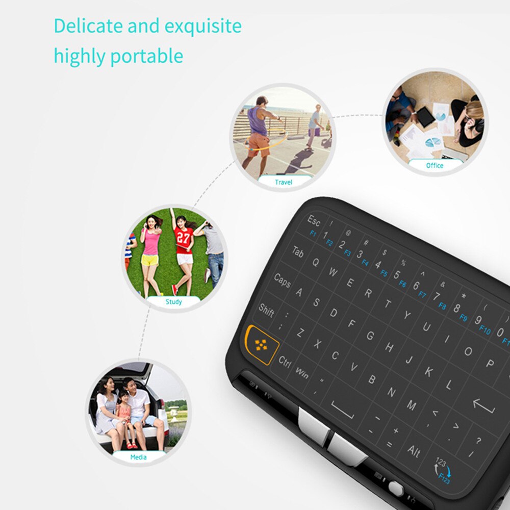 H18 + 2.4GHz mini wireless keyboard, backlit touchpad, air mouse, full touch version, rechargeable keyboard remote control