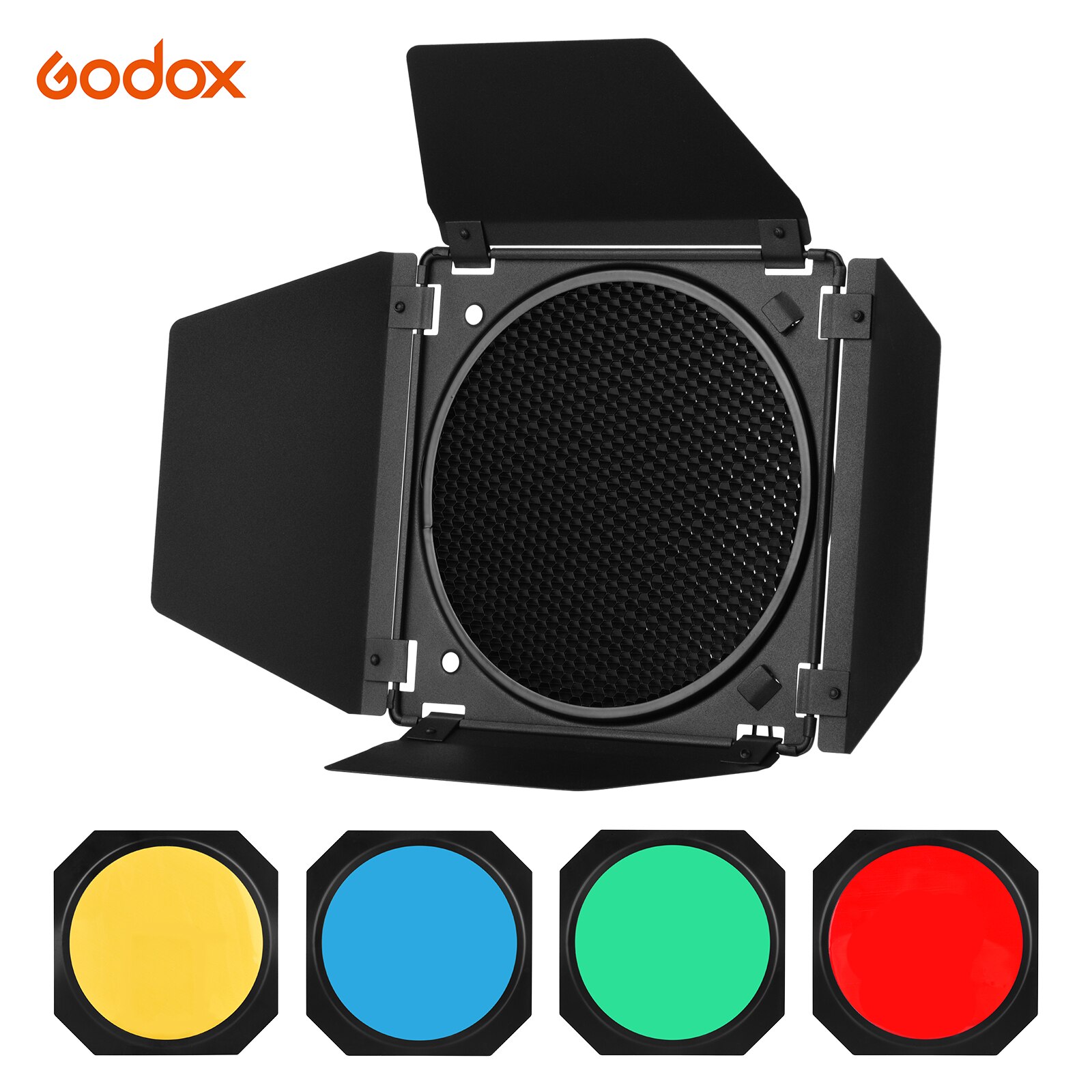 Godox BD-04 Barn Door Barndoor Honeycomb 4 Color Gel Filters for 7 Inch Standard Reflector for GODOX SL60W SL150II SK400II