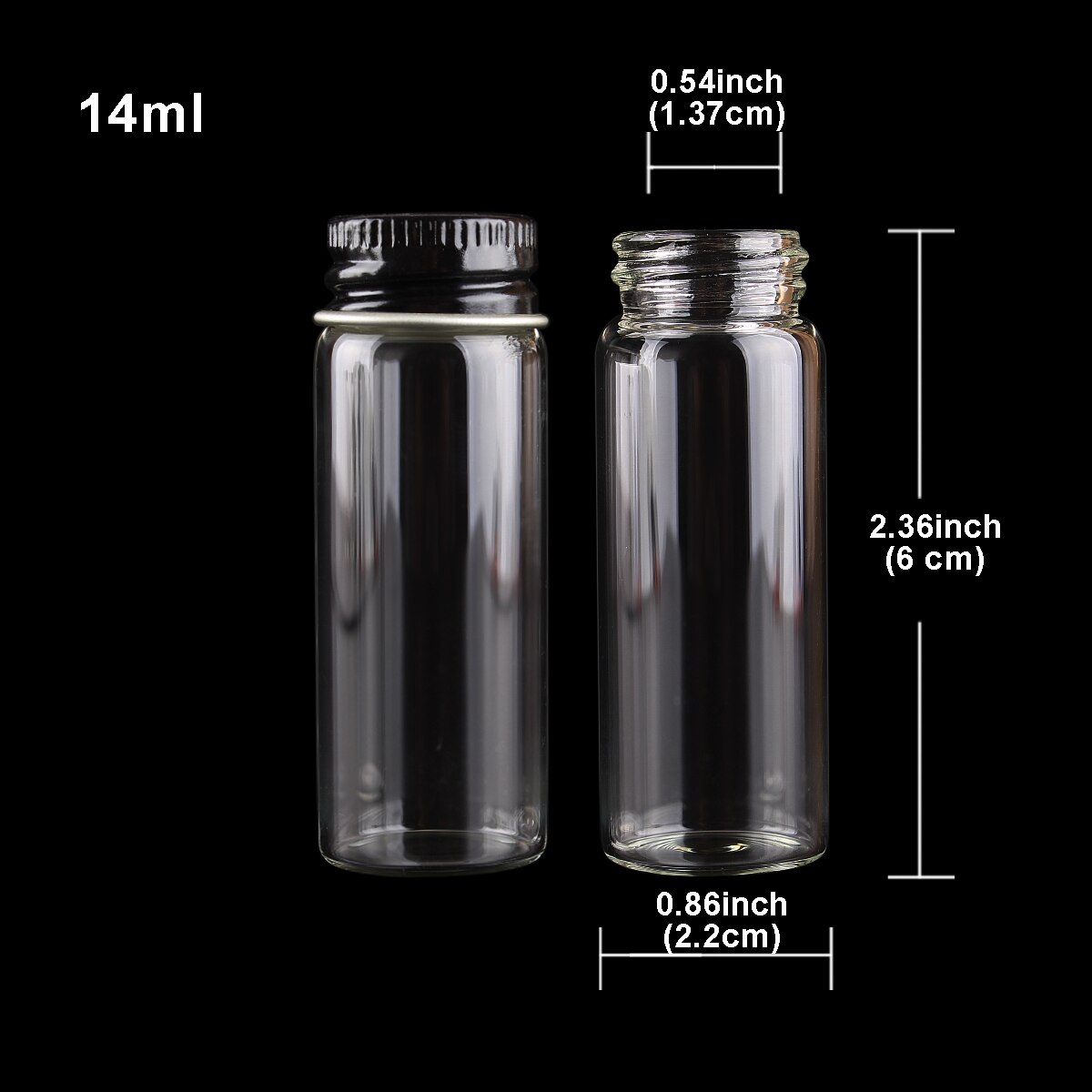 48 Stuks Diameter 22 Mm Glazen Flessen Met Zwarte Aluminium Caps 5-14 Ml Kleine Glazen Potten Wedding Craft 5 Maten U-Pick: 14ml