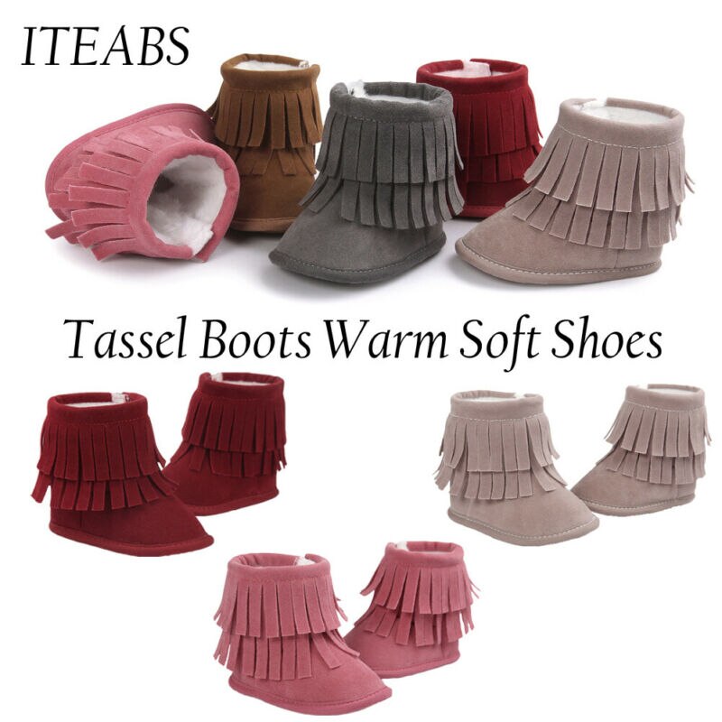 Criança Borla Botas de inverno Do Bebê Das Meninas do Menino Quente Botas de Neve Infantil Nebworn Bebê Suave Sole Berço Sapatos de Algodão
