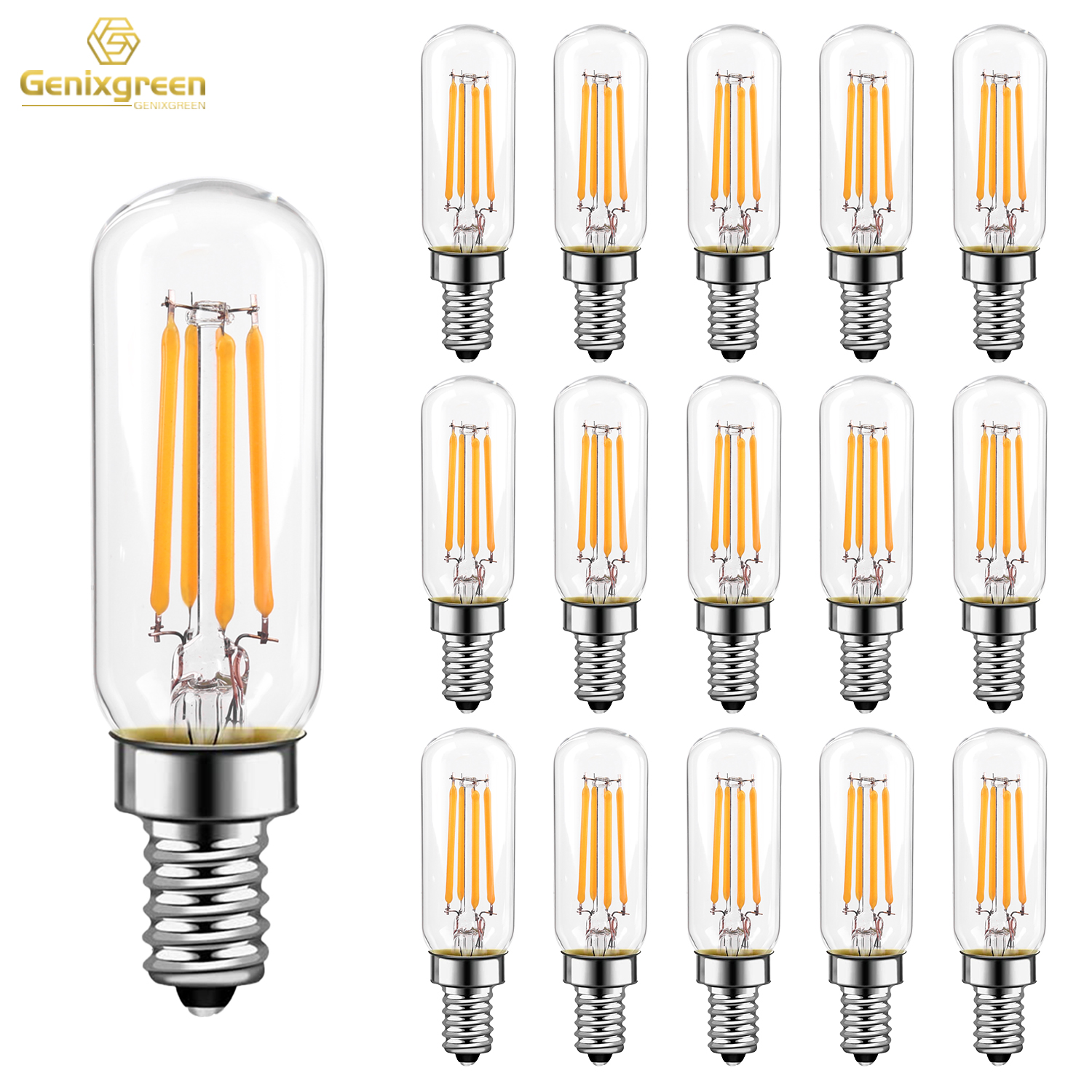 Genixgreen rørformede ledet-pærer 4w t25 t6 årgang dimbare  e12 e14 varmhvite 2700k edison-pærer til lysekroner og takvifte