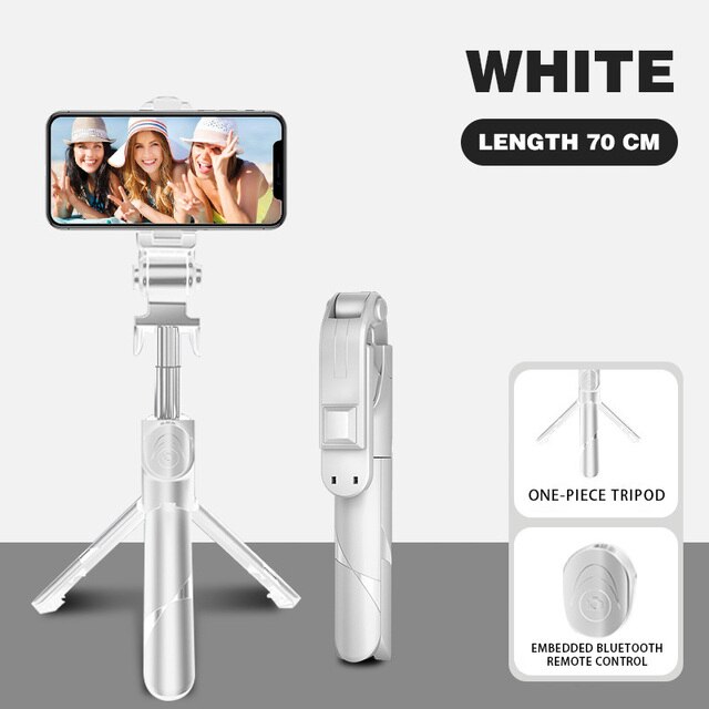 5 In 1 Selfie Stick Handheld Monopod Sluiter Opvouwbare Statief Met Licht Invullen Bluetooth-Compatibel Statief Voor Telefoon Ios android: white-70cm